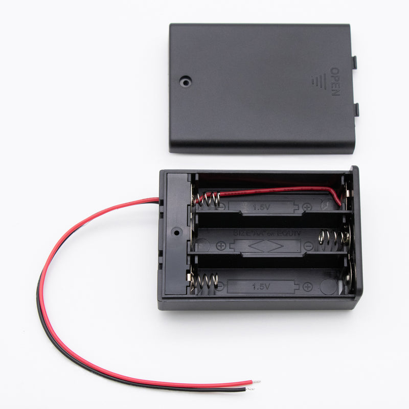 電池ホルダー（ボックス・ケース）（単3×3本）（スイッチ、リード線付き）(3 AA Battery Holder with Switch (AGW24, Black)